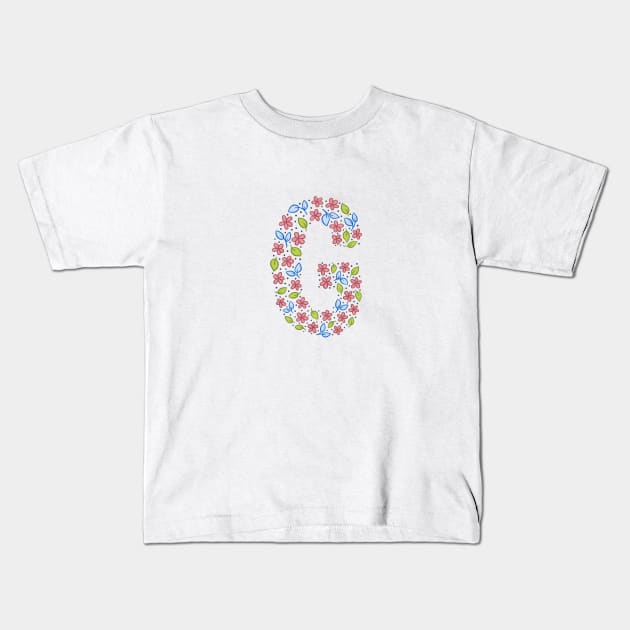 Floral Monogram Letter G - pink and blue Kids T-Shirt by SRSigs